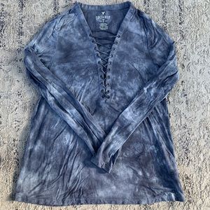 American Eagle Tie Dye Lace Up Tee